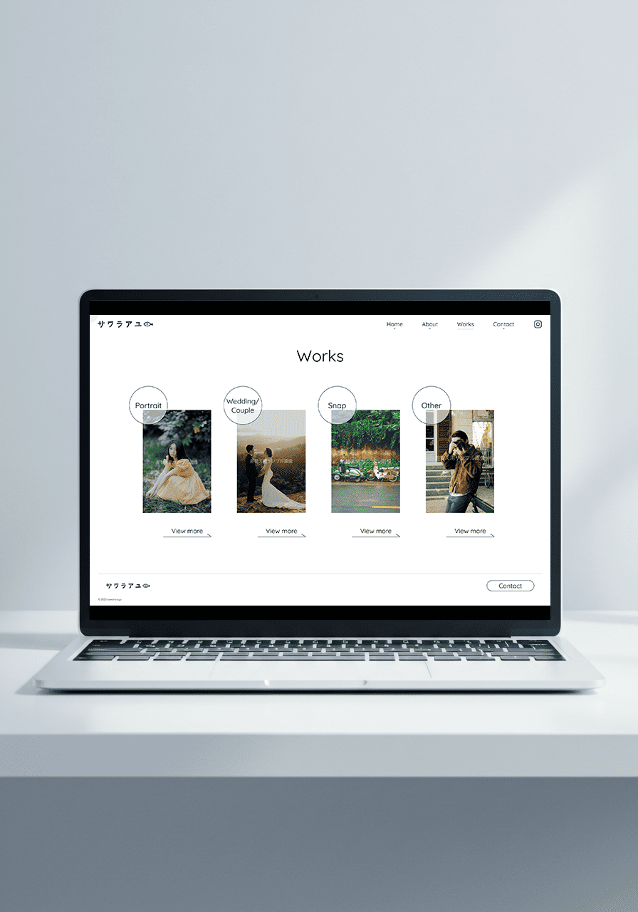 サワラアユ様ポートフォリオサイトのデザイン画像（PC）